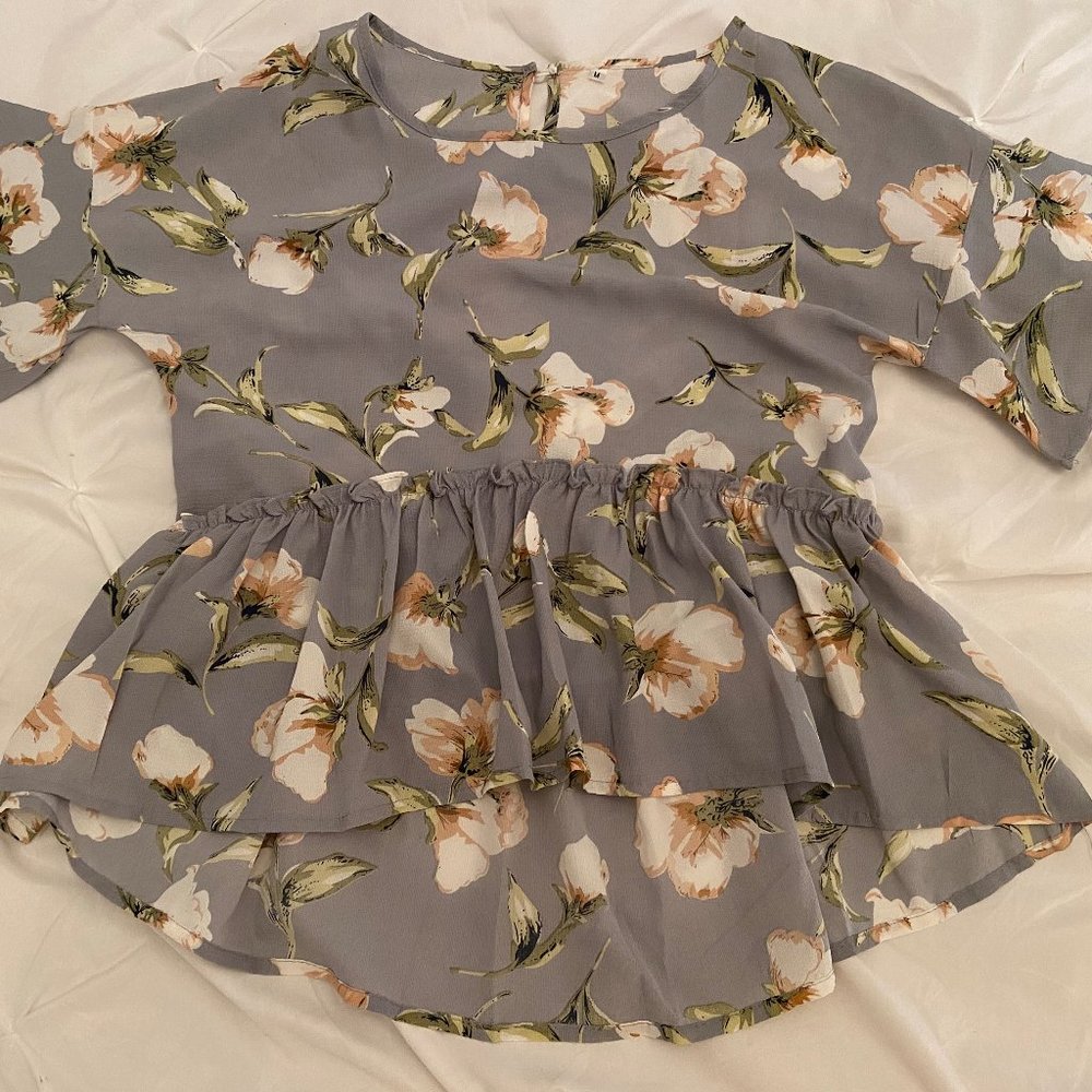 Grey Floral Blouse